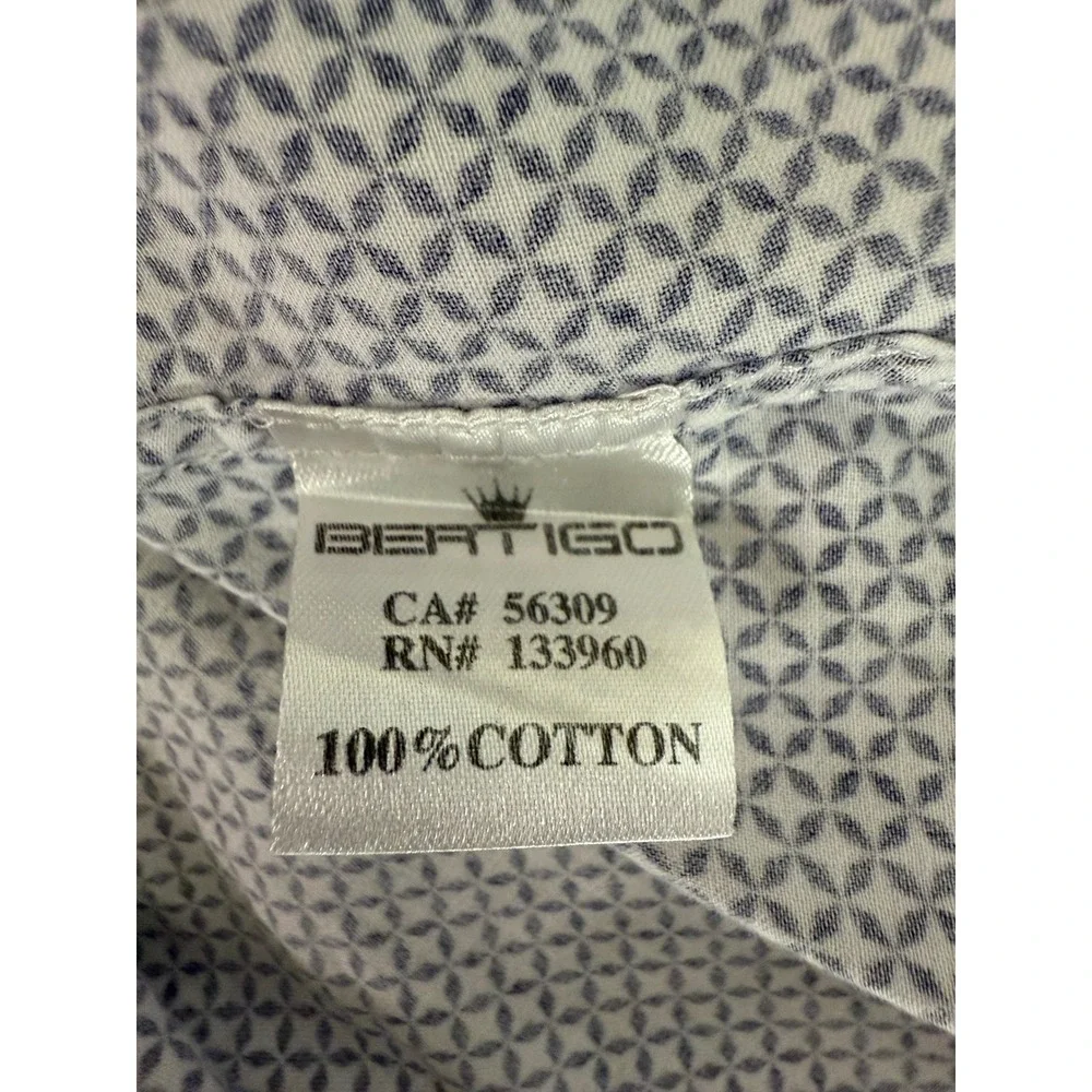 Bertigo Dress Shirt‎ Men's 2XL Long Sleeve Geometric Print Paisley Trim Tailored